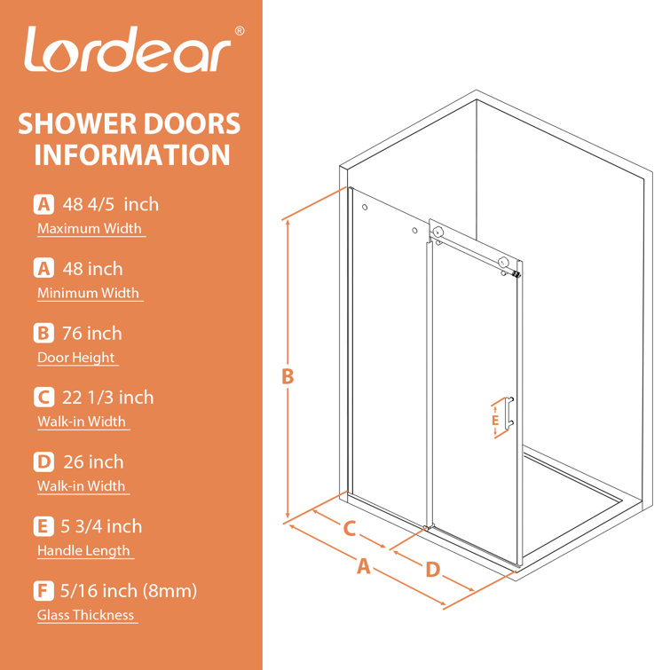 48" W x 76" H Frameless Double Sliding Shower Door with Tempered Glass