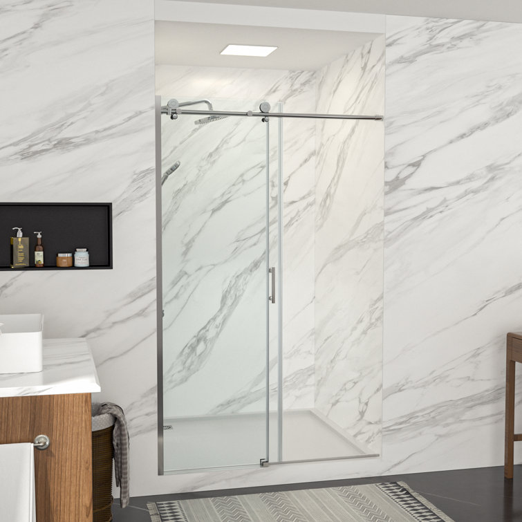 48" W x 76" H Frameless Double Sliding Shower Door with Tempered Glass
