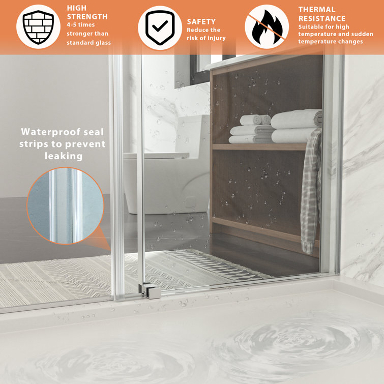 48" W x 76" H Frameless Double Sliding Shower Door with Tempered Glass
