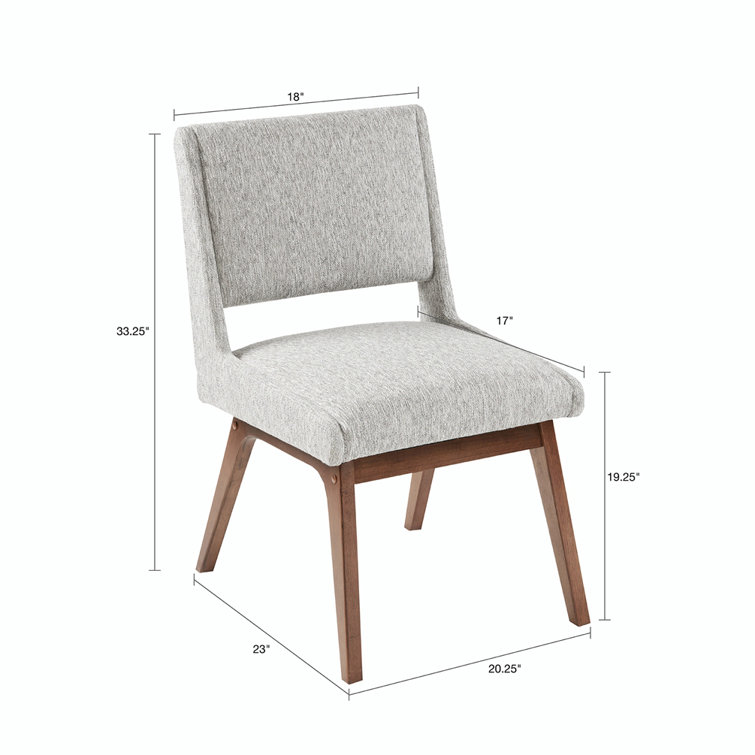 Set of 2 Light Gray Upholstered Dining Side Chairs with Rubberwood Legs