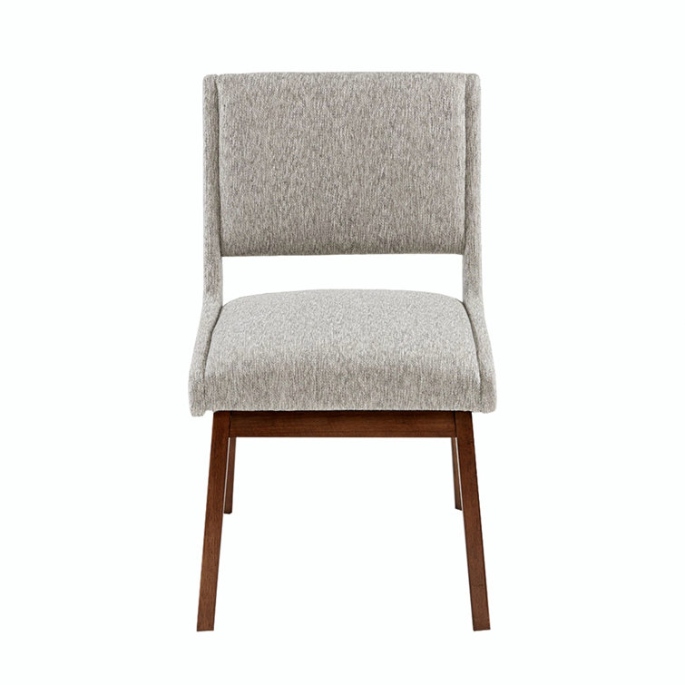 Set of 2 Light Gray Upholstered Dining Side Chairs with Rubberwood Legs