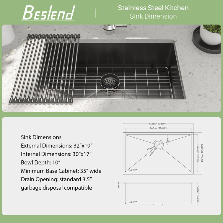 32'' Gunmetal Black Stainless Steel Undermount Kitchen Sink