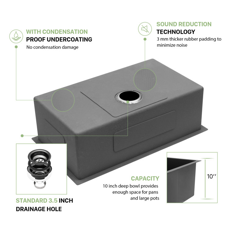 32'' Gunmetal Black Stainless Steel Undermount Kitchen Sink