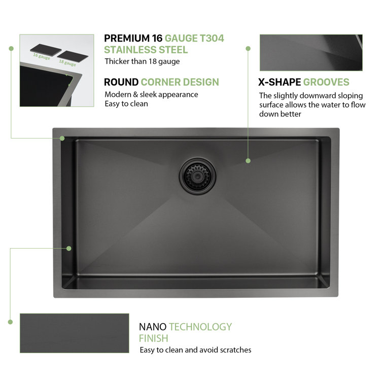 32'' Gunmetal Black Stainless Steel Undermount Kitchen Sink