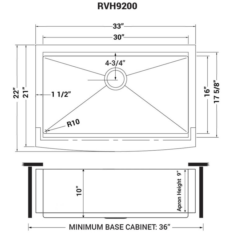 Ruvati 33" Stainless Steel Farmhouse Apron-Front Kitchen Sink