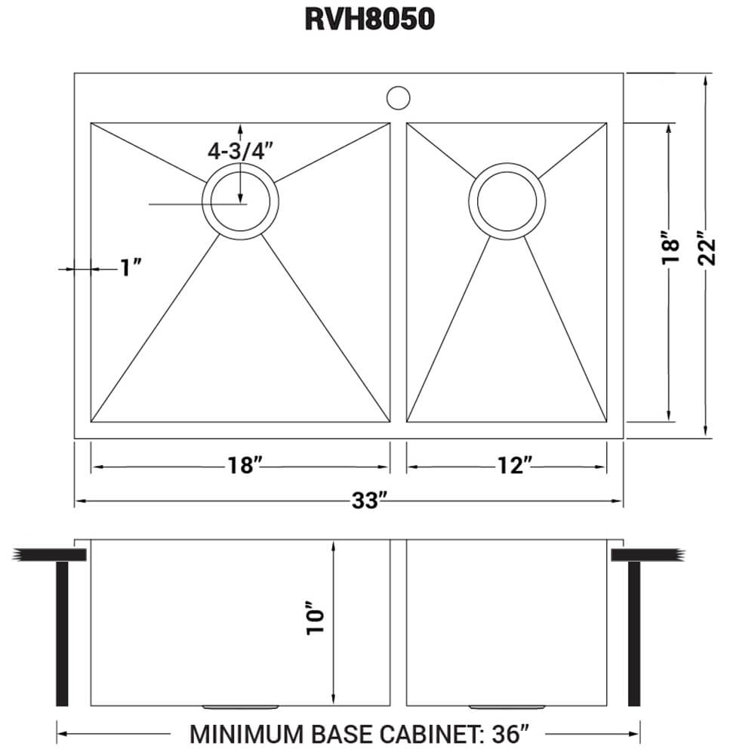 Ruvati 33" Stainless Steel Double Bowl Kitchen Sink