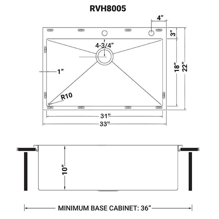 Ruvati 33" x 22" Stainless Steel Topmount Kitchen Sink with Satin Finish