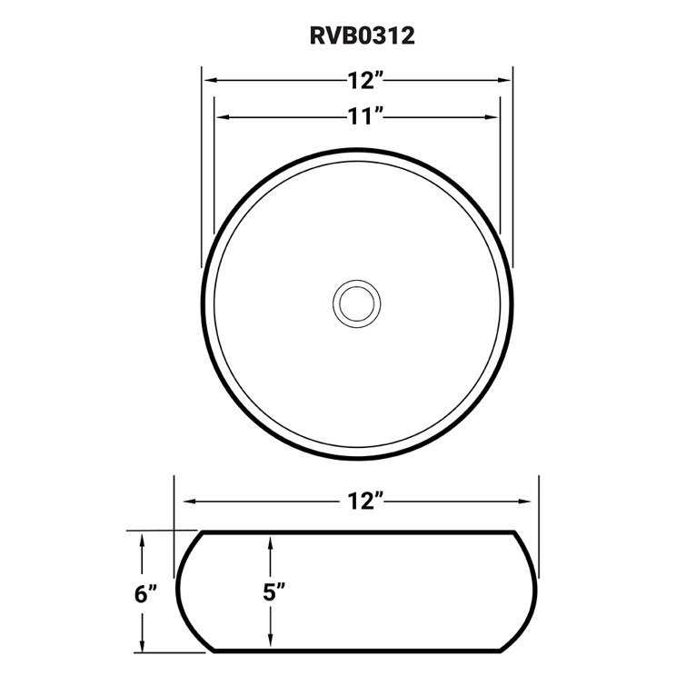 Ruvati 12" Round White Ceramic Above-Counter Vessel Sink