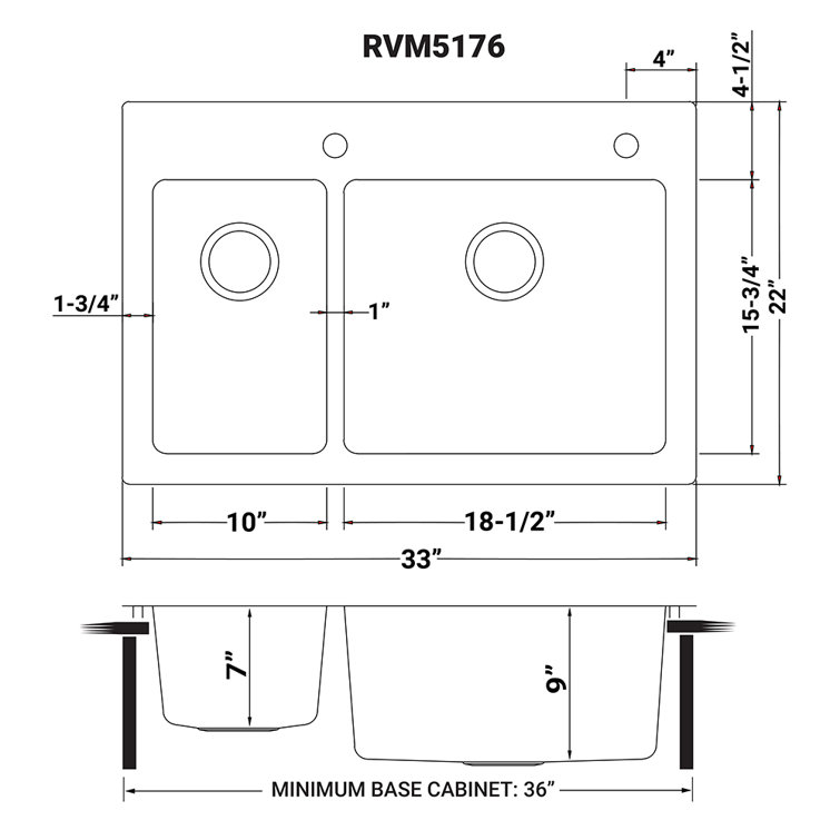 Ruvati 37" Stainless Steel Drop-In Double Bowl Kitchen Sink
