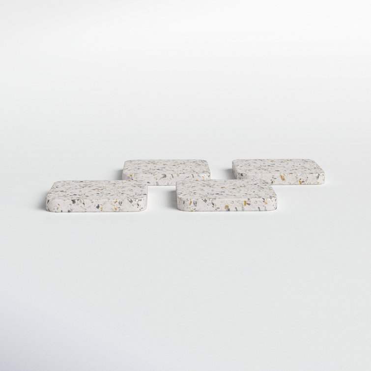 White and Multicolor Ceramic Terrazzo Coasters Set