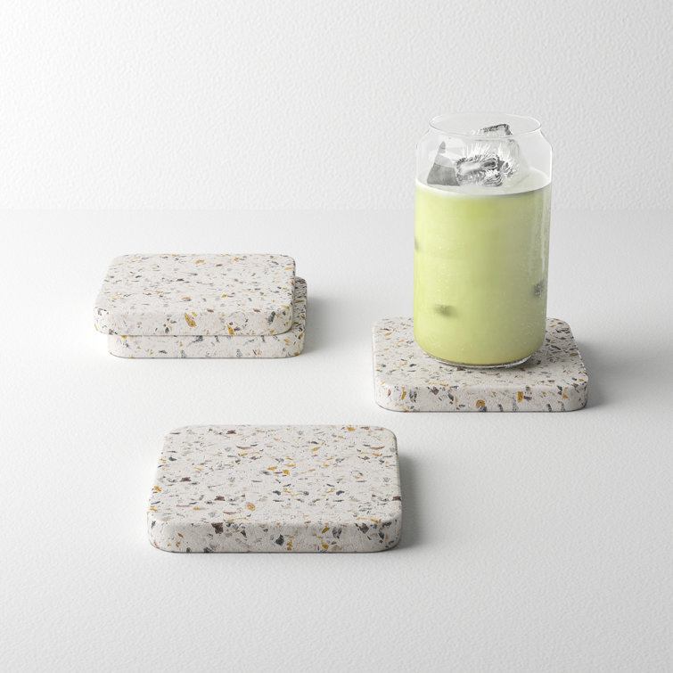 White and Multicolor Ceramic Terrazzo Coasters Set