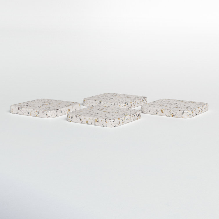 White and Multicolor Ceramic Terrazzo Coasters Set