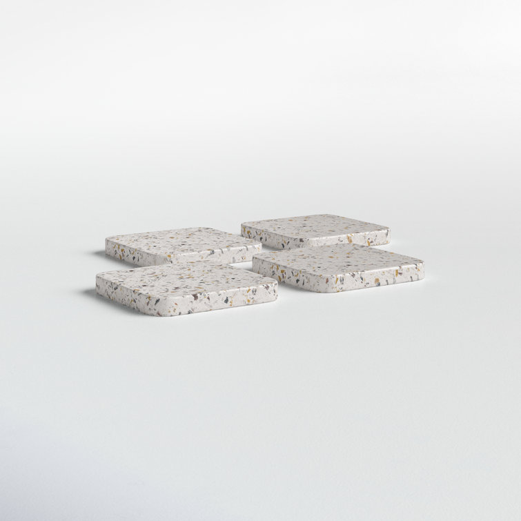 White and Multicolor Ceramic Terrazzo Coasters Set