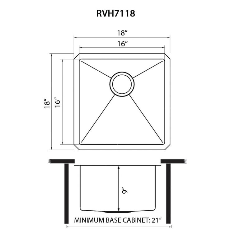 Ruvati 18" Stainless Steel Undermount Bar Prep Sink with Rounded Corners
