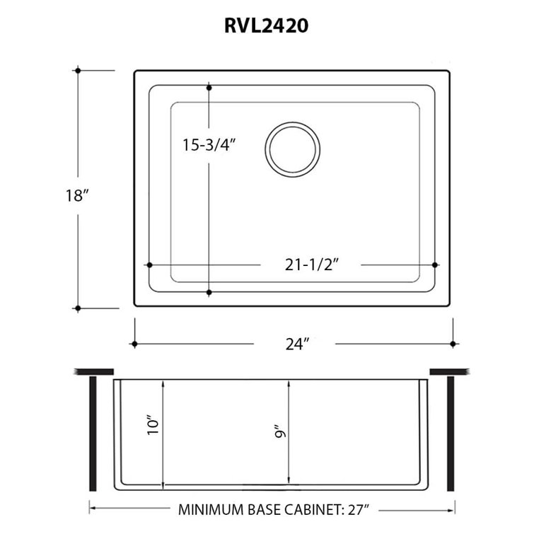 Ruvati 24-Inch White Fireclay Drop-In Single Bowl Kitchen Sink