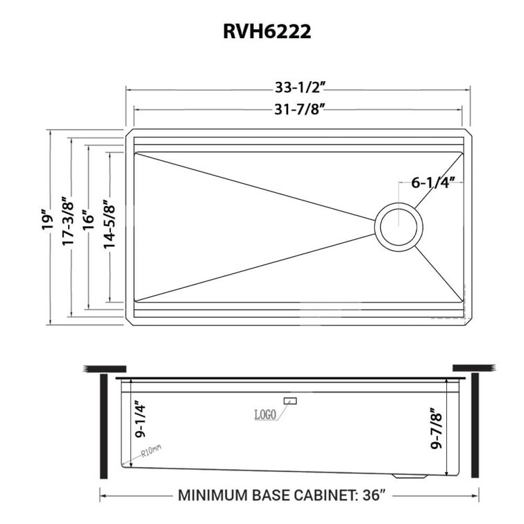 Ruvati 33.5" Black Stainless Steel Drop-In Kitchen Sink