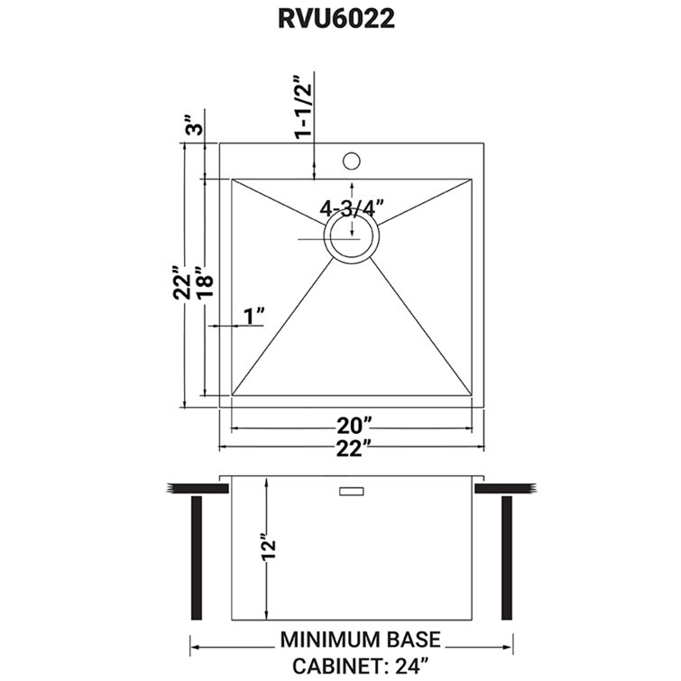 Ruvati 22" x 22" Stainless Steel Drop-In Utility Sink