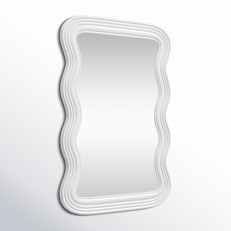 White Wavy Framed Glass Accent Mirror