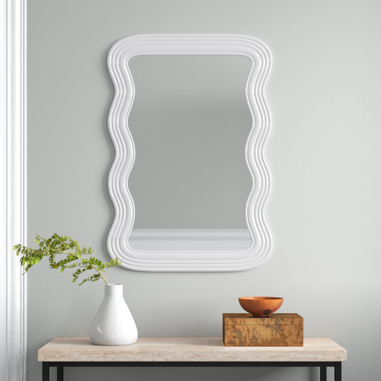 White Wavy Framed Glass Accent Mirror