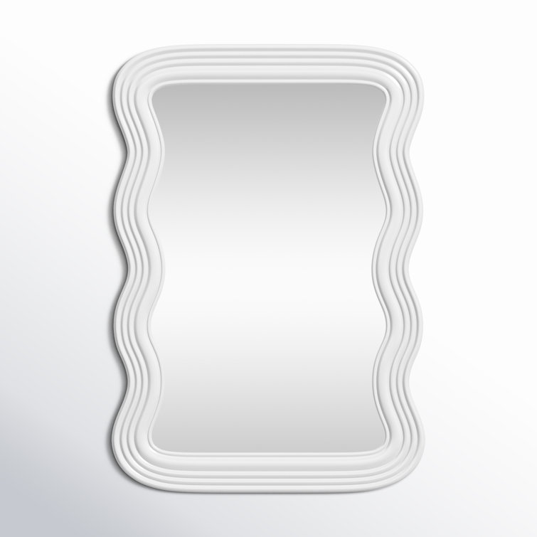 White Wavy Framed Glass Accent Mirror