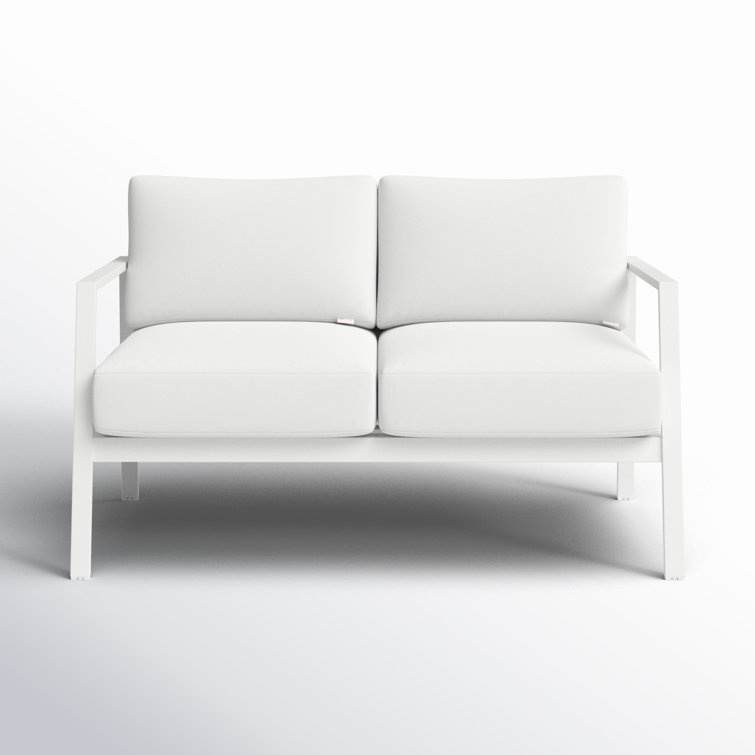 White Aluminum Outdoor Loveseat with Sunbrella Cushions