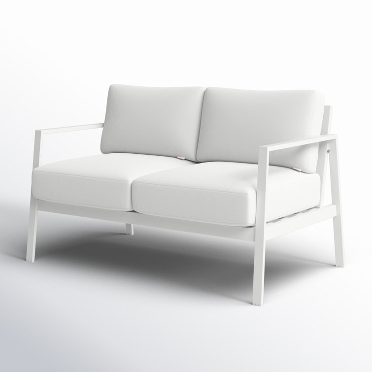 White Aluminum Outdoor Loveseat with Sunbrella Cushions