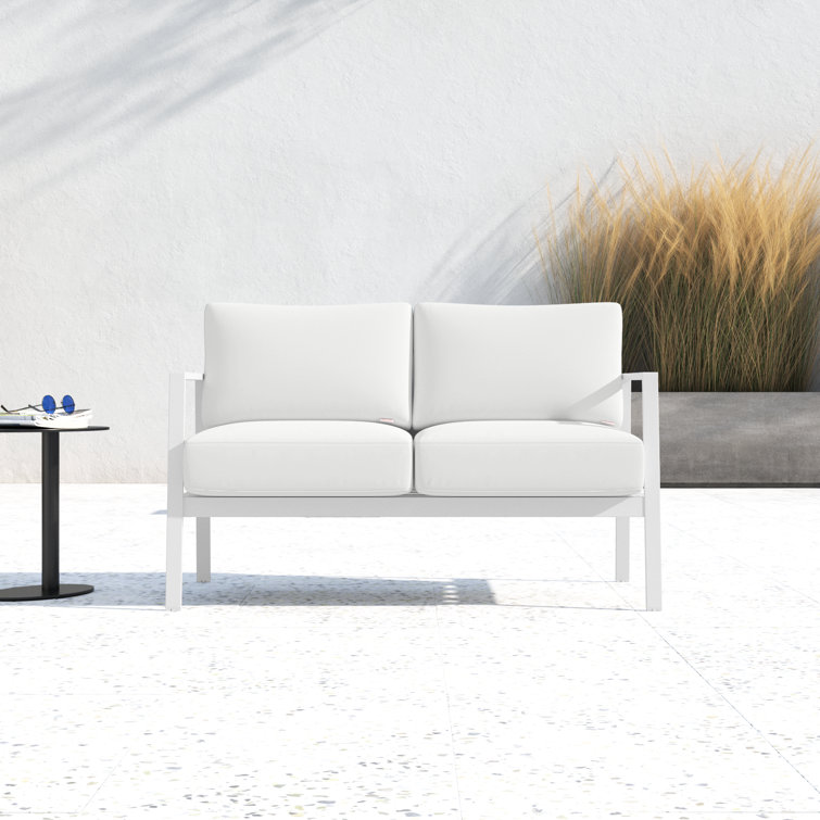 White Aluminum Outdoor Loveseat with Sunbrella Cushions