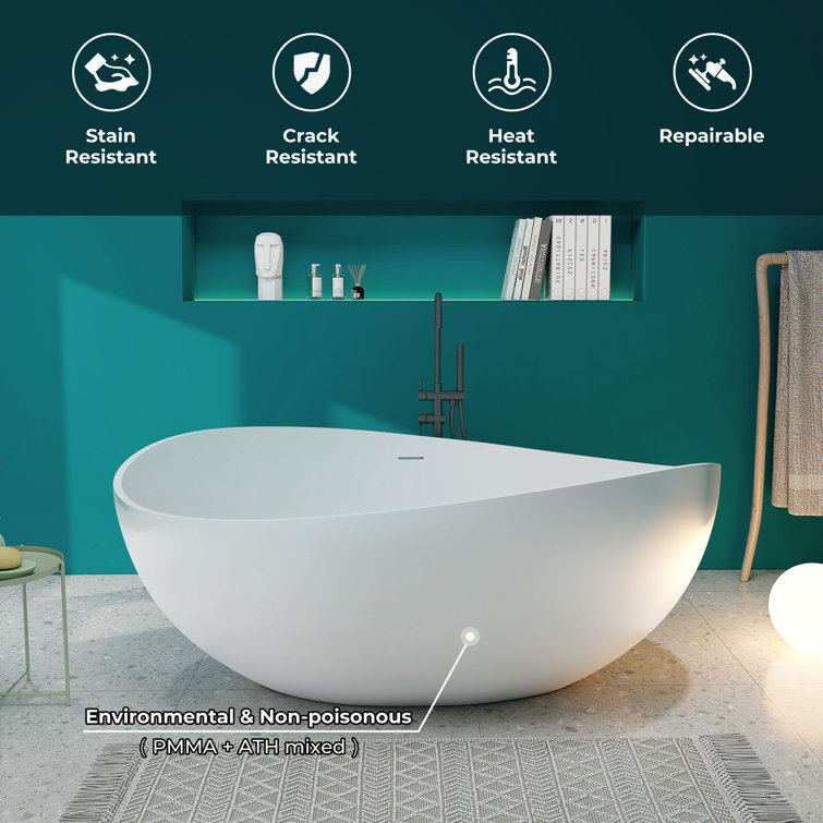 SJ STAR&JANE 5-63-B 63'' x 38'' Freestanding Soaking Solid Surface Bathtub