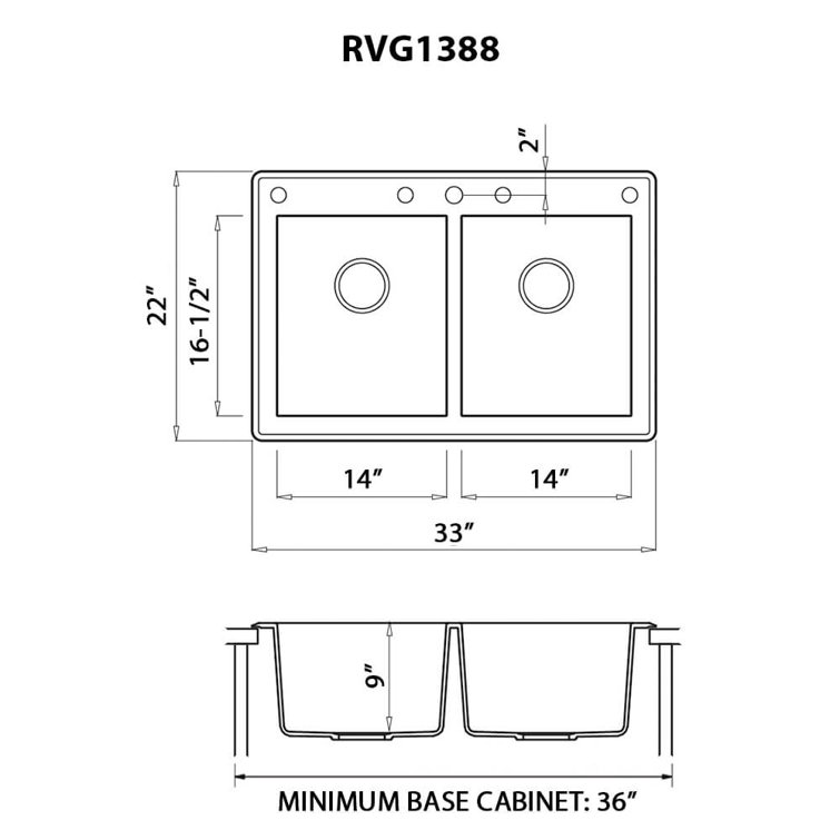 Midnight Black Granite Composite Double Bowl Drop-In Sink