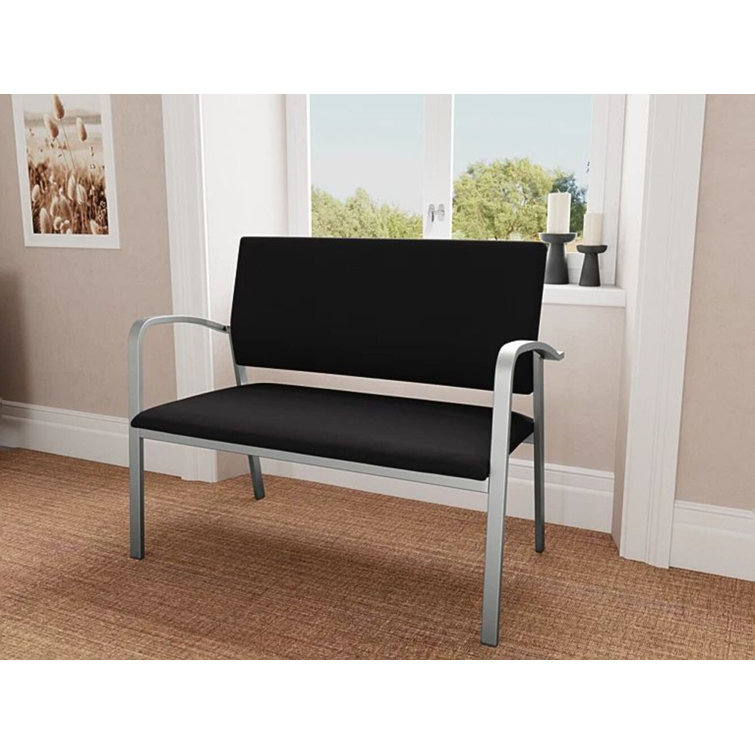 Newport Black Fabric Loveseat with Silver Metal Frame