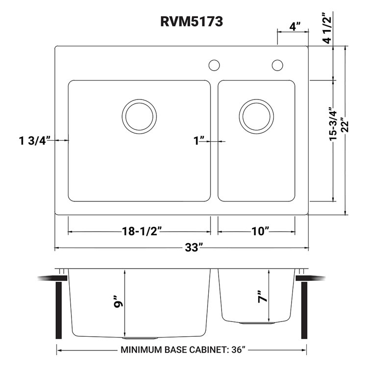 Ruvati 37" Stainless Steel Drop-In Double Bowl Kitchen Sink