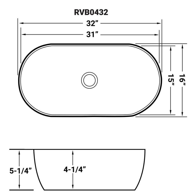 Vista 32" White Ceramic Oval Above-Counter Bathroom Vessel Sink