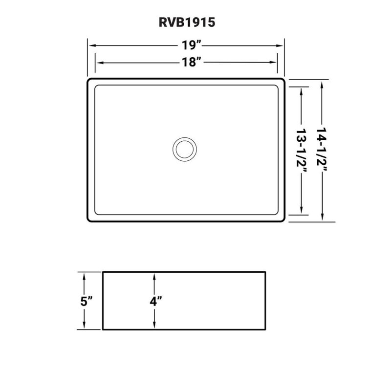 Ruvati 19'' White Ceramic Rectangular Above-Counter Vessel Sink