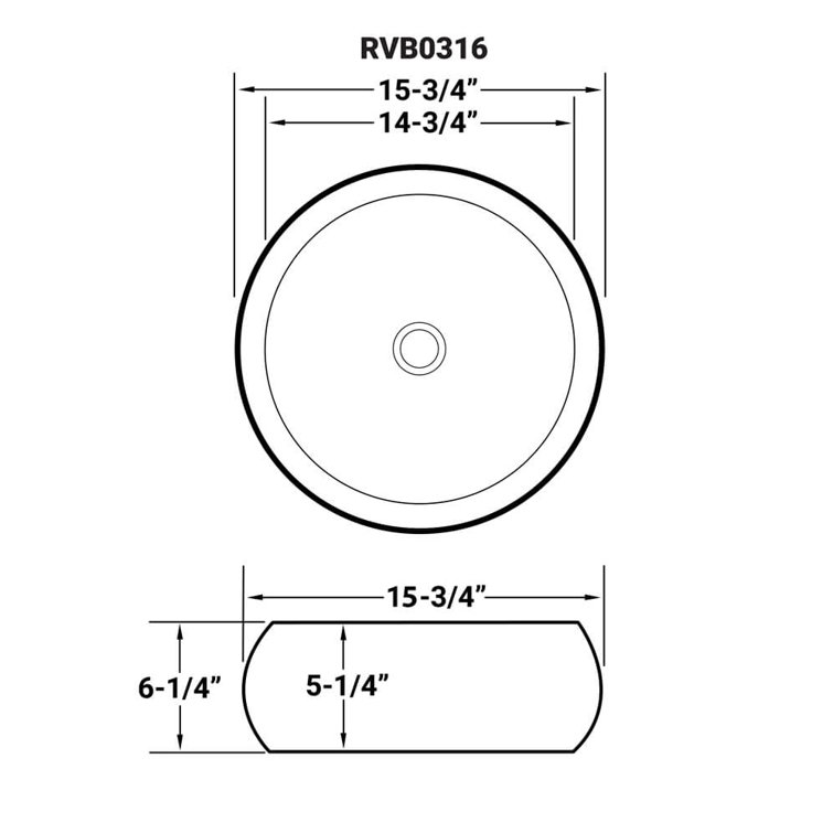 Ruvati 16" Round White Ceramic Above-Counter Vessel Sink
