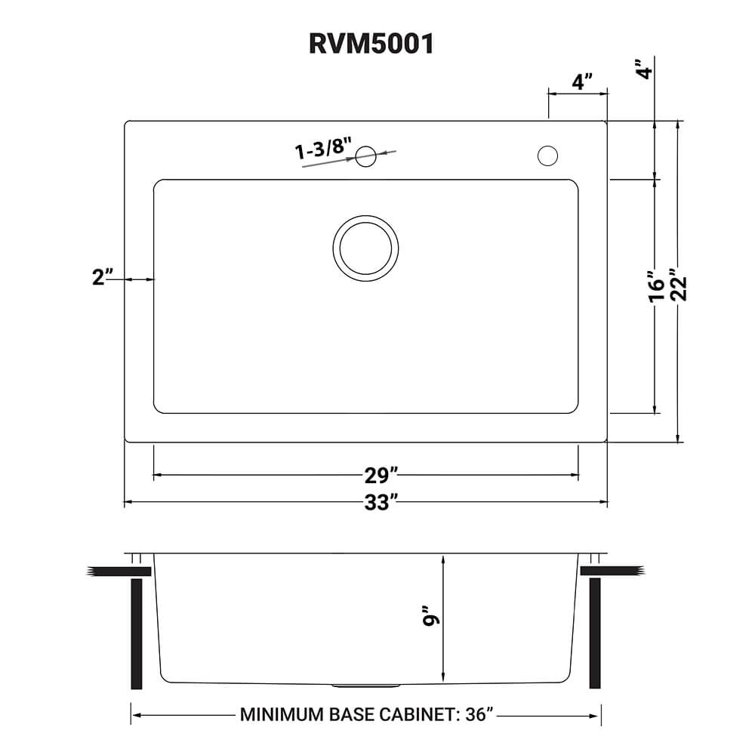 Ruvati 33 x 22 Inch Stainless Steel Drop-In Single Bowl Kitchen Sink