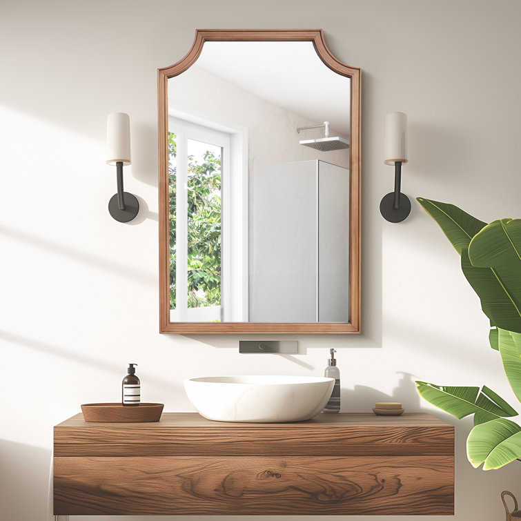 Rustic Farmhouse 36" x 24" Brown Wood Framed Bathroom Mirror