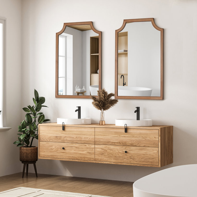 Rustic Farmhouse 36" x 24" Brown Wood Framed Bathroom Mirror