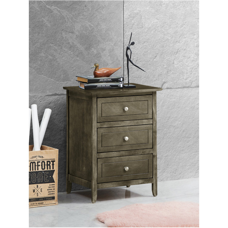 Gray Particle Board 3-Drawer Nightstand for Bedroom