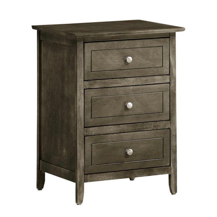Gray Particle Board 3-Drawer Nightstand for Bedroom