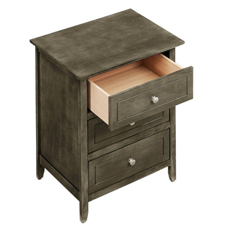Gray Particle Board 3-Drawer Nightstand for Bedroom