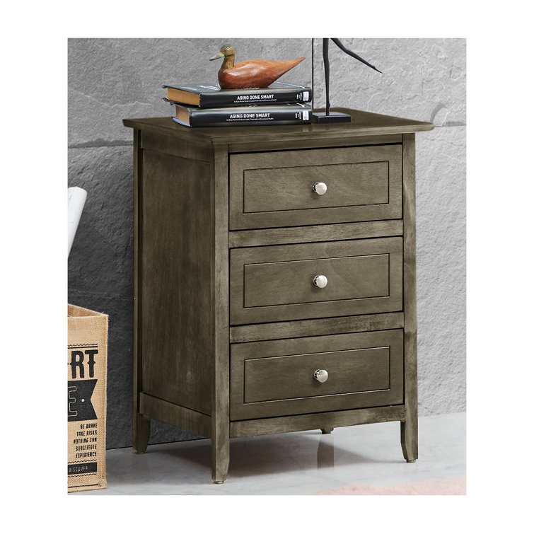 Gray Particle Board 3-Drawer Nightstand for Bedroom