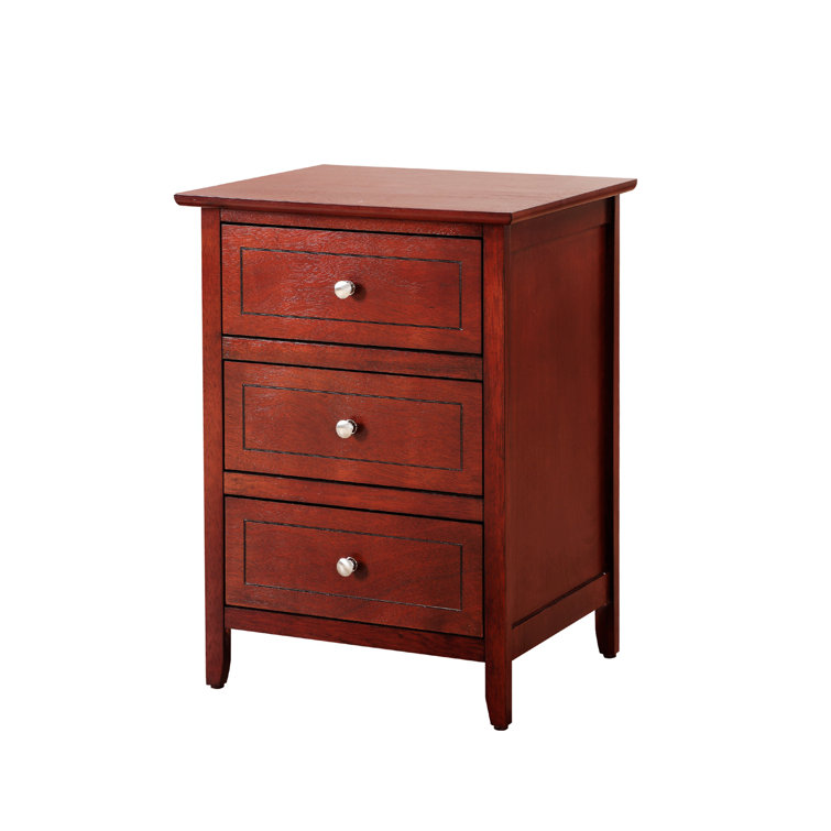 Cherry Wood 3-Drawer Nightstand with Nickel Hardware