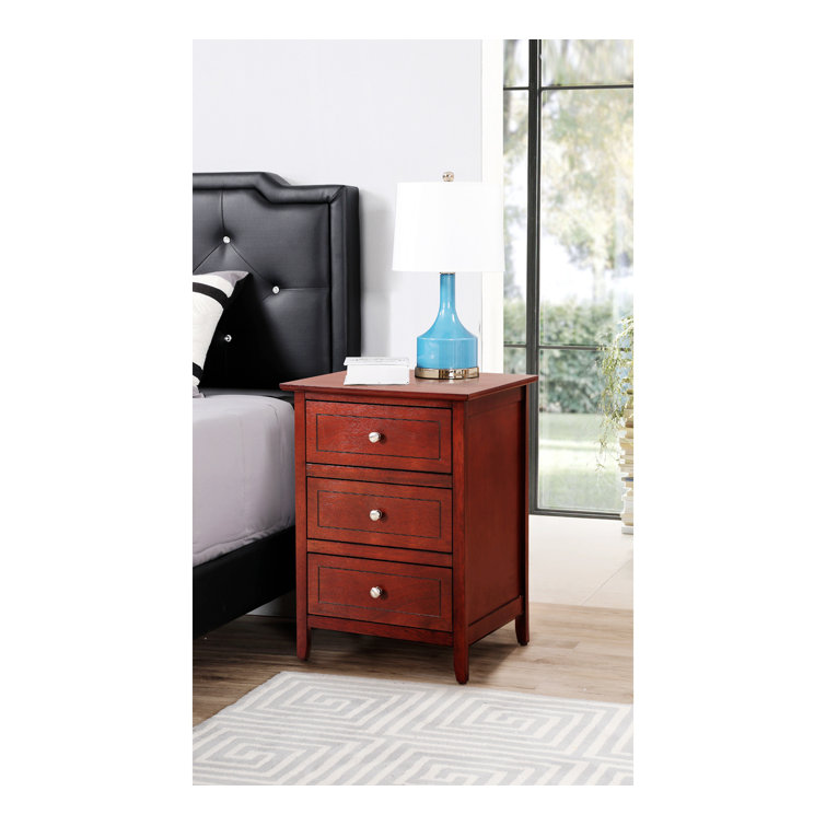 Cherry Wood 3-Drawer Nightstand with Nickel Hardware