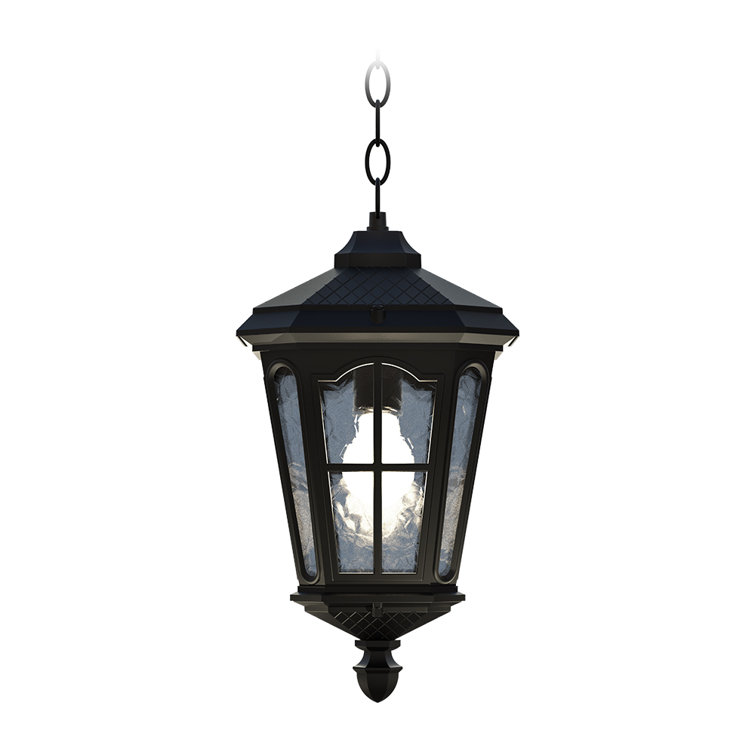 Bentham Matte Black 17" Textured Glass Outdoor Hanging Lantern