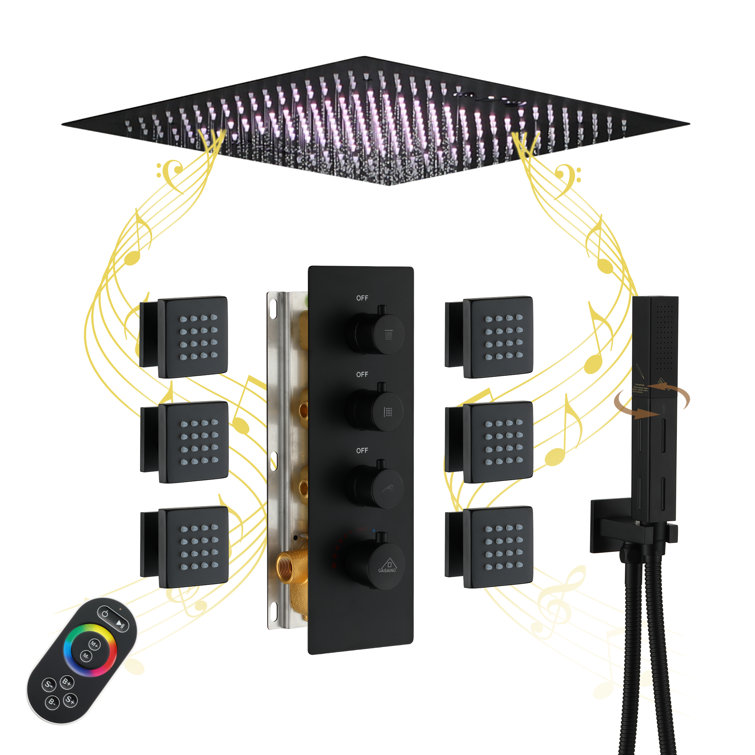 Matte Black Large Square LED Rainfall Shower System with Handheld
