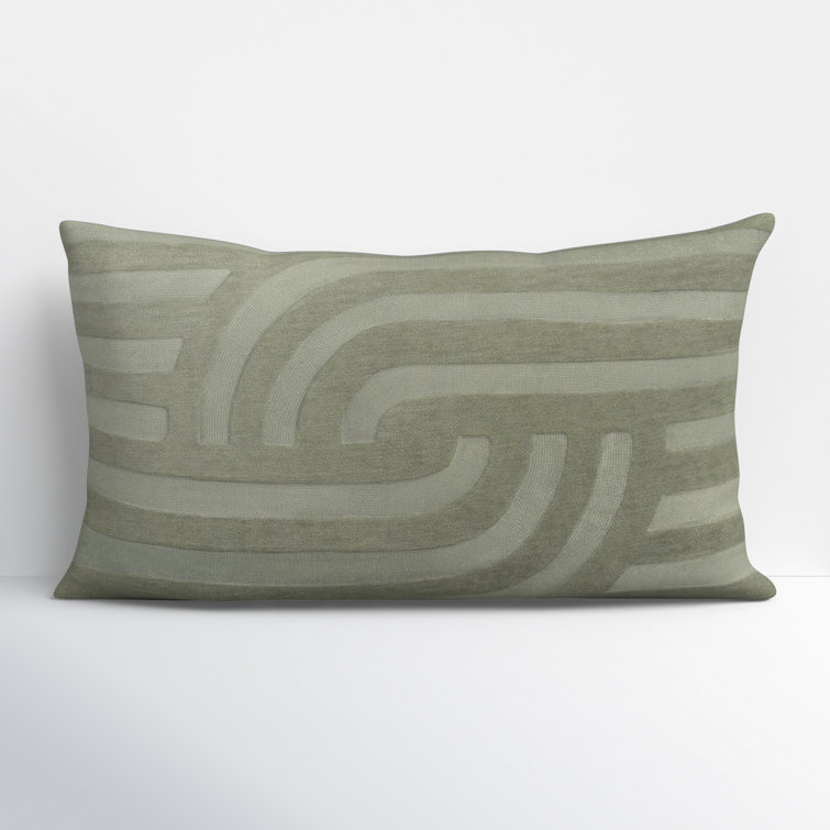 Green Embroidered Cotton Lumbar Throw Pillow Set