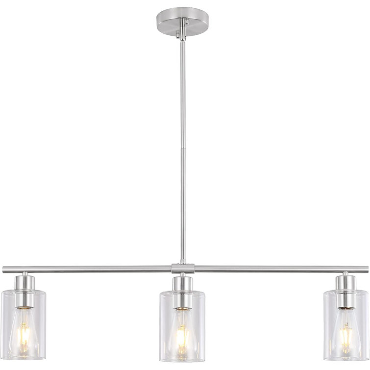 Brushed Nickel 3-Light Kitchen Island Chandelier with Glass Shades
