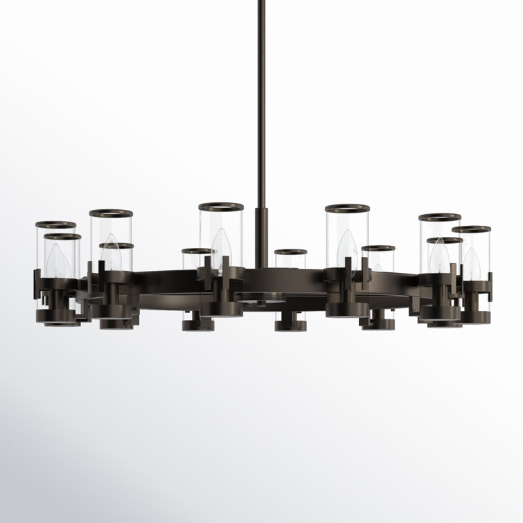 Reeve 12-Light Black Oxide Wagon Wheel Chandelier with Clear Glass