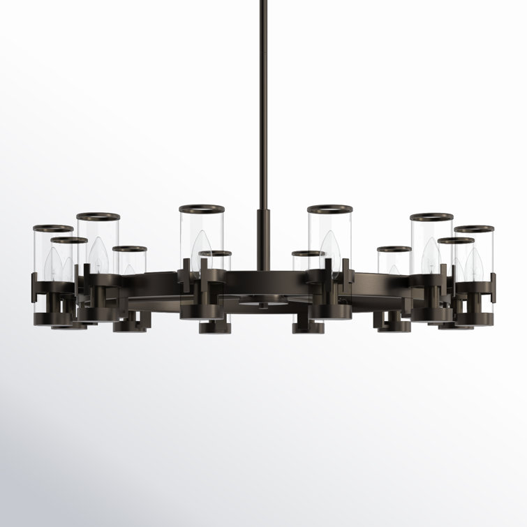 Reeve 12-Light Black Oxide Wagon Wheel Chandelier with Clear Glass