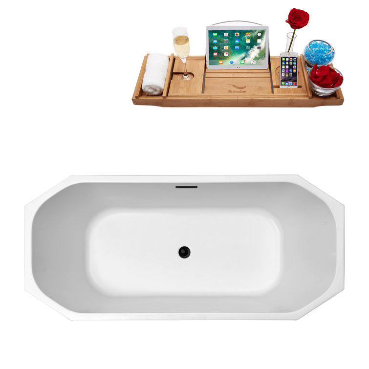 67'' Matte Black and White Acrylic Freestanding Soaking Bathtub